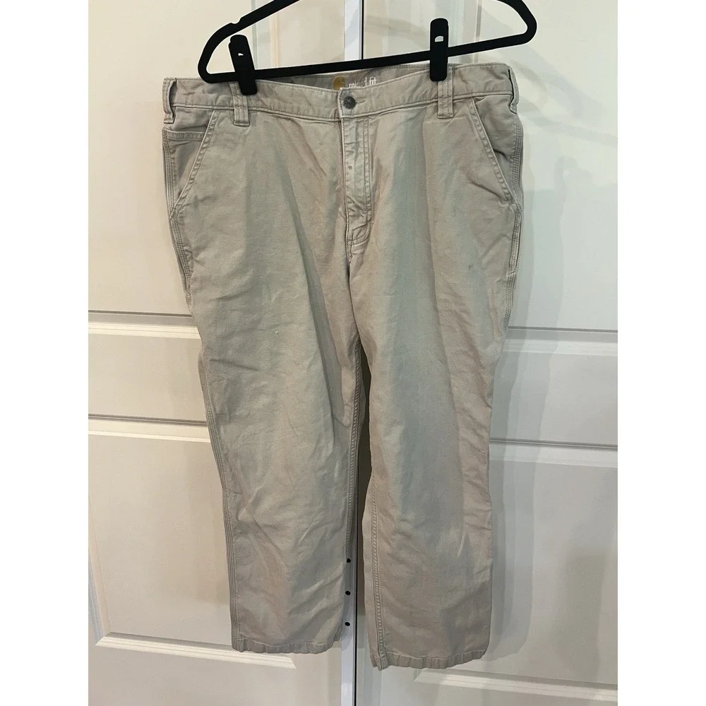 Carhartt Relaxed Fit Canvas Workwear Pants Beige 40W 30L Straight Flat Front